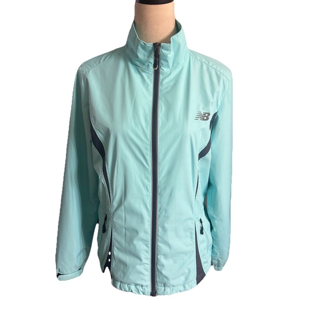 New Balance Women M  Windbreaker Mock Neck Jacket Teal Mesh Lined Full Zip